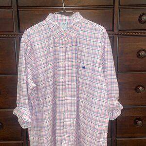 Brooks Brothers Pink and Navy Plaid Button-Up